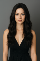 Woman wearing a black 24 inch wig 