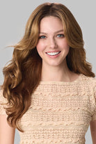 Woman wearing Brianna Hand Tied Wig by Envy in Golden Nutmeg | Front