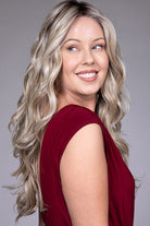 Woman is wearing Carolina wig by Belle Tress in Butterbeer R | Side