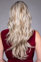 Woman is wearing Carolina wig by Belle Tress in Butterbeer R | Back