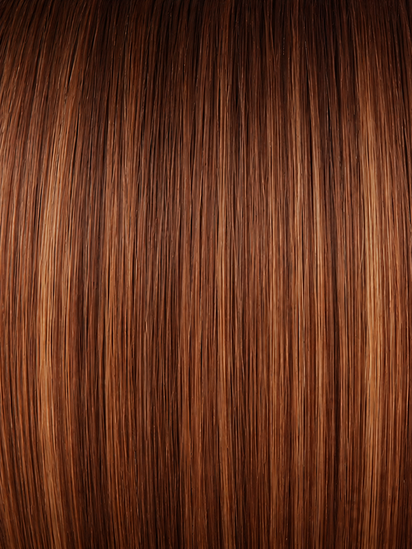 Café Rouge-R | A dimensional auburn copper blend with rich reddish-brown roots melting into warm copper highlights. Sun-kissed, balayage-inspired ends and face-framing pieces create natural, radiant depth.