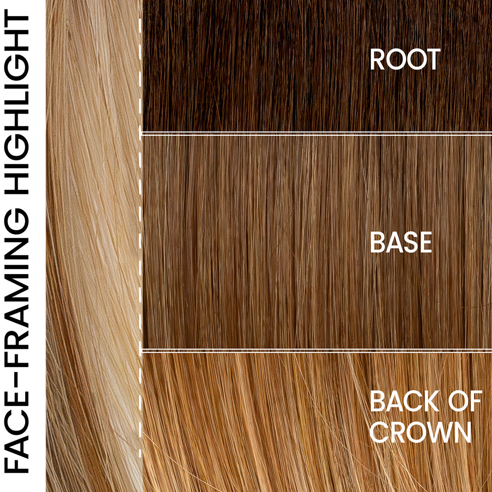 Caramel Cream Lighted | EL12/22/R8 | Light Golden Brown with Gold Blonde Highlights and Face Framing Highlights