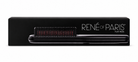 René of Paris Flat Iron box packaging in black, featuring a graphic of the flat iron and white brand lettering on a white background.