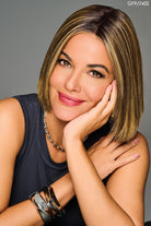 Model wearing Cutting Edge wig by Gabor in GF9/24SS | Front close up cheek propped on hand