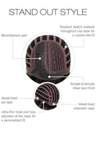 Gabor Stand Out Style wig cap construction with monofilament part, lace front, and adjustable velvet-lined features.