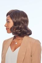 Woman wearing Exhilaration wig by Gabor in Light Brown | Left Side