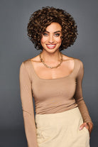Women wearing Fun & Funky wig by Gabor in Light Brown | Front Smiling