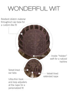 Woman wearing Wonderful Wit wig by Gabor in Brown/Blonde | Basic Cap Construction Diagram