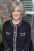 Woman with short gray bob wig (Trend Alert Luxury by Gabor in Silver and Smoke) outside
