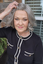Woman with short gray bob wig (Trend Alert Luxury by Gabor in Silver and Smoke) hairline