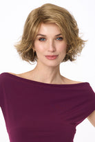 Gia Mono synthetic wavy bob wig in light brown with a lace front and monofilament top.