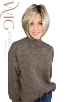 Woman wearing rooted blonde chin-length bob style (Jon Renau's Ava in 12SF8)
