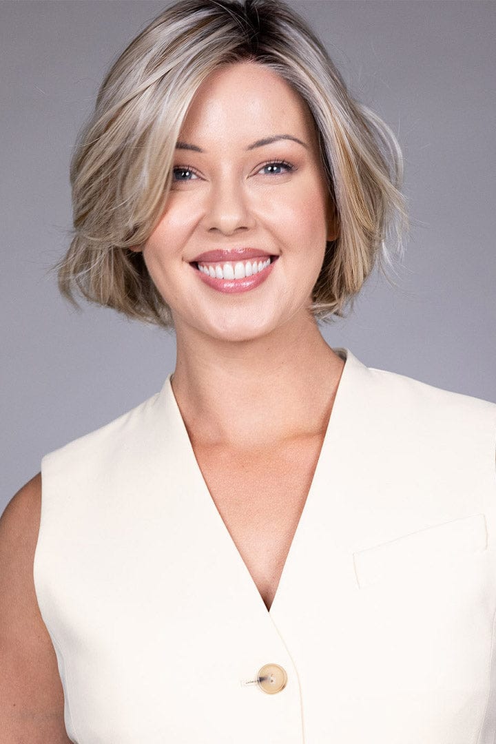 Woman is wearing Kate wig by Belle Tress in Butterbeer R | Front