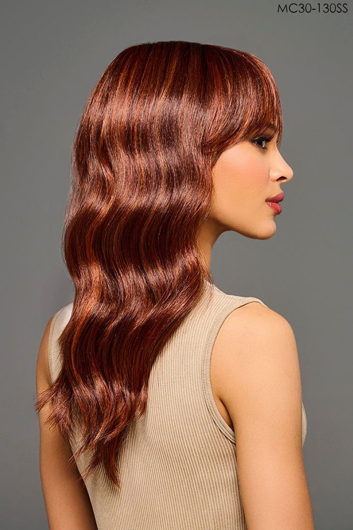 Model is wearing Kaliyah wig by Kim Kimble in MC30-130SS Cherry Cola | Right Side