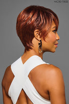 Model is wearing Kessie wig by Kim Kimble in MC30-130SS Cherry Cola | Right Side