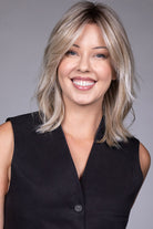 Woman wearing Monaco wig by Belle Tress in Milkshake Blonde R | Front 2