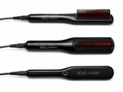 Three black René de Paris flat iron styling tools shown horizontally on a white background, displaying both the brush end and the heated flat end.