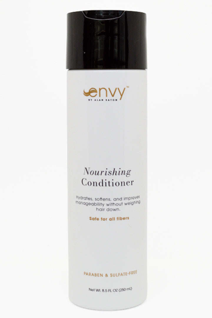 White 8.5 oz bottle of Envy Nourishing Conditioner with a black cap and gold branding text on a white background.