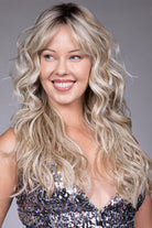 Woman wearing Olympia wig by Belle Tess in Butterbeer R | Front looking to right