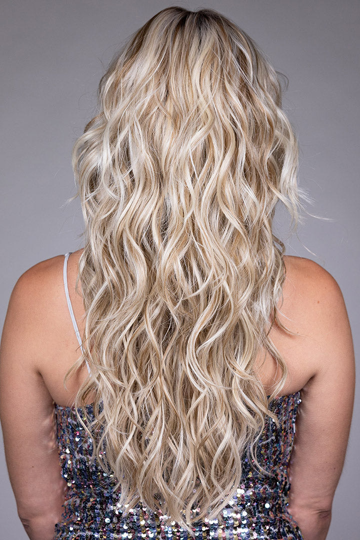 Woman wearing Olympia wig by Belle Tess in Butterbeer R | Back