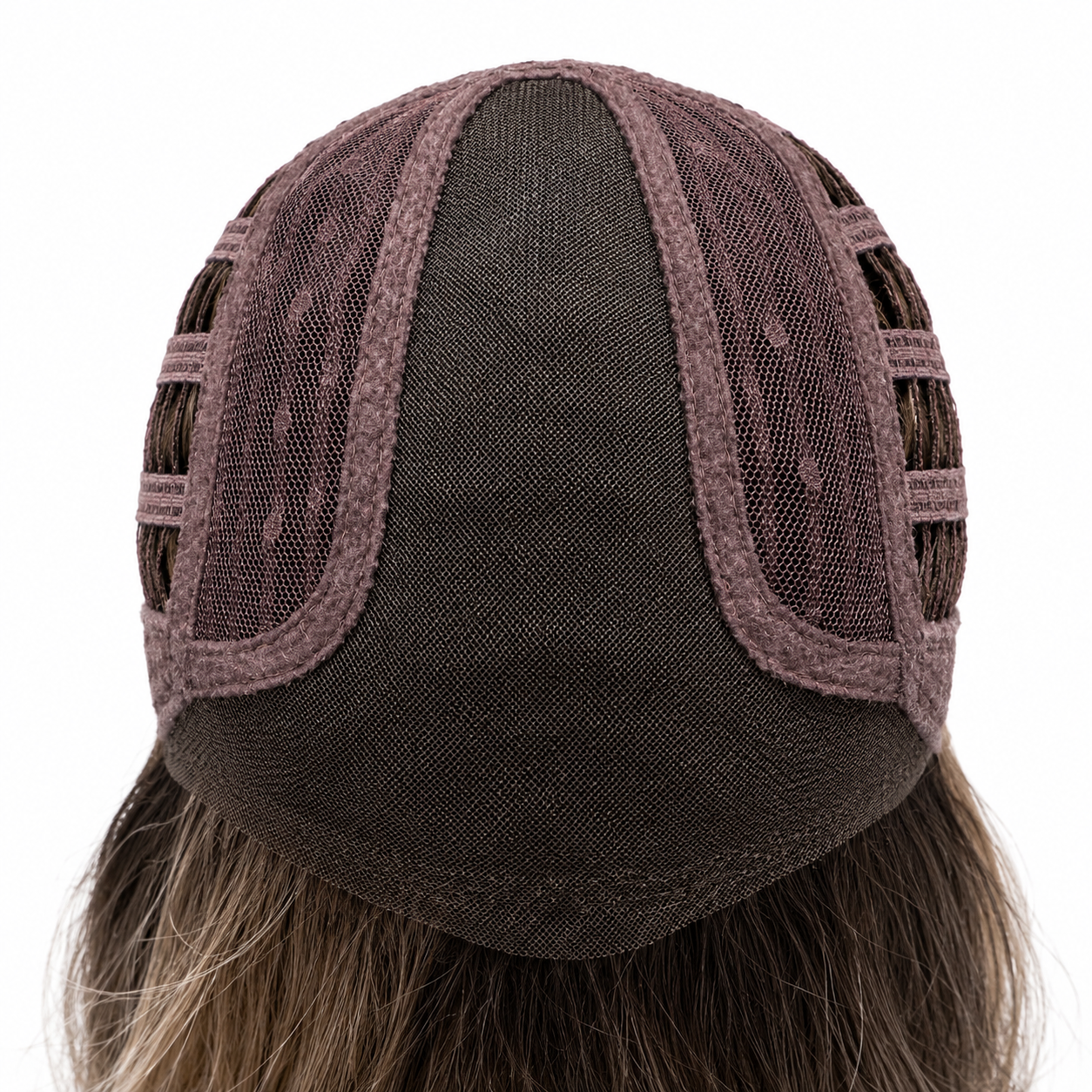 Phillipa wig cap construction showing the breathable monofilament top and open-wefted back for a comfortable fit.