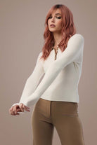 Woman in Dusty Rose top from Posh Wavez