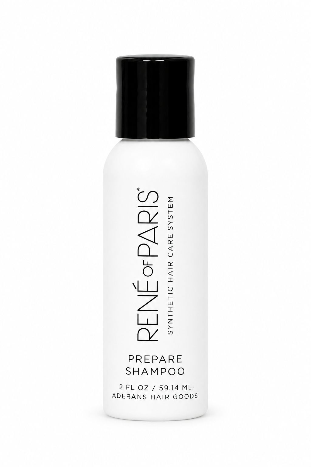 A white bottle of RENé of PARIS Prepare Shampoo with a black cap, shown on a plain white background.