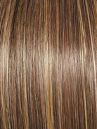 Close-up of brown hair with highlights