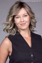 Model wearing Streep wig by Belle Tress in Sparkling Champagne Blonde R Front