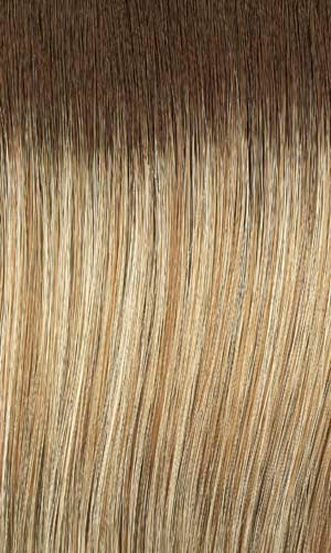 SUNSET BLOOM-Light wheat blonde with dark strawberry blonde highlights and medium brown root
