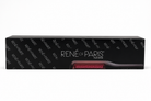 René of Paris flat iron packaging box in black with white branding and a small image of the flat iron on the front, shown on a white background.