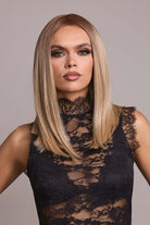 Woman wearing Slone wig by Rene of Paris in Butter Biscuit Blond | Front