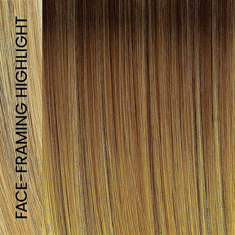 Sunset Melt Lighted EL 14/26/R10 | Warm red brunette blended with cool gold blonde, highlighted with gold blonde rooted medium brown