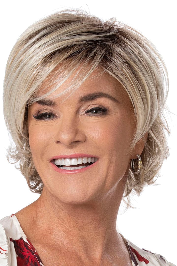 Model is wearing Easy Breezy wig by Toni Brattin in Platinum | Front