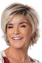 Model is wearing Easy Breezy wig by Toni Brattin in Platinum | Front