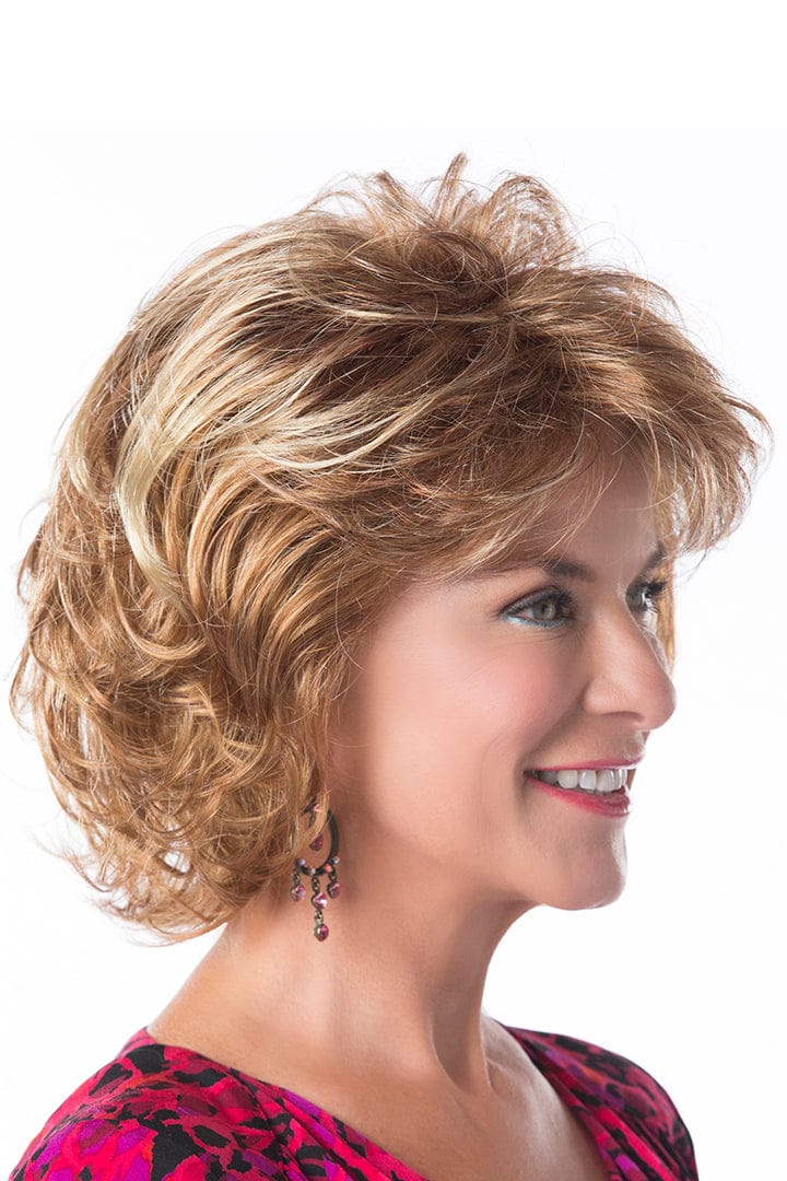 Model is wearing Perfection wig by Toni Brattin in Red Blonde | Right Side