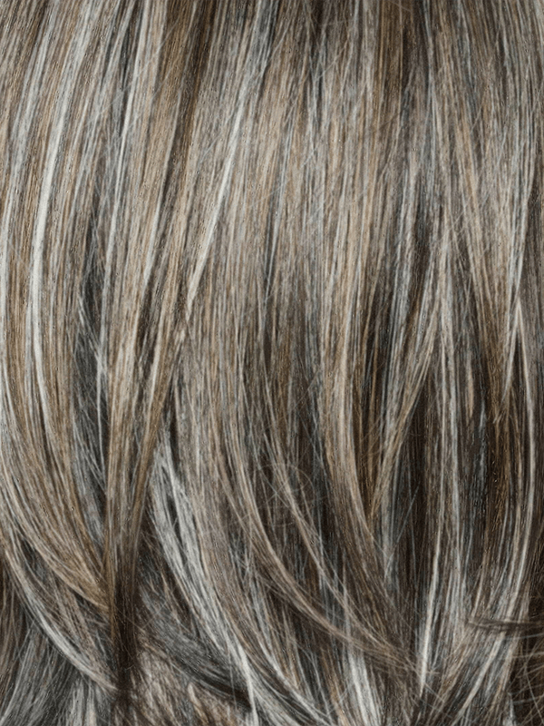 Truffle Ribbon-R | Off-black base with warm medium brown and silver highlights. The dark brown root creates a naturally dimensional appearance.