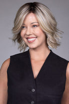 Woman wearing Victoria wig by Belle Tress in Butterbeer R | Front