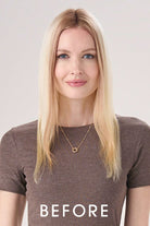 Image of model before applying Barely There 16" Hair Topper by Envy