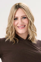 Amber wearing Barely There Wavy 12" Hair Topper by Envy in color Prosecco