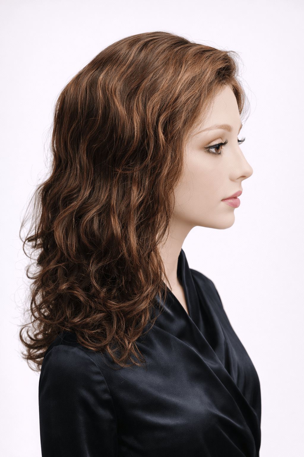 Bespoke 14-22" Human Hair Wig in color Noisette - Side view