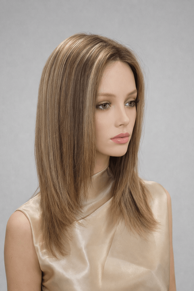 Woman wearing 12-18" PUSH Human Hair Wig in color Jolie - Front view