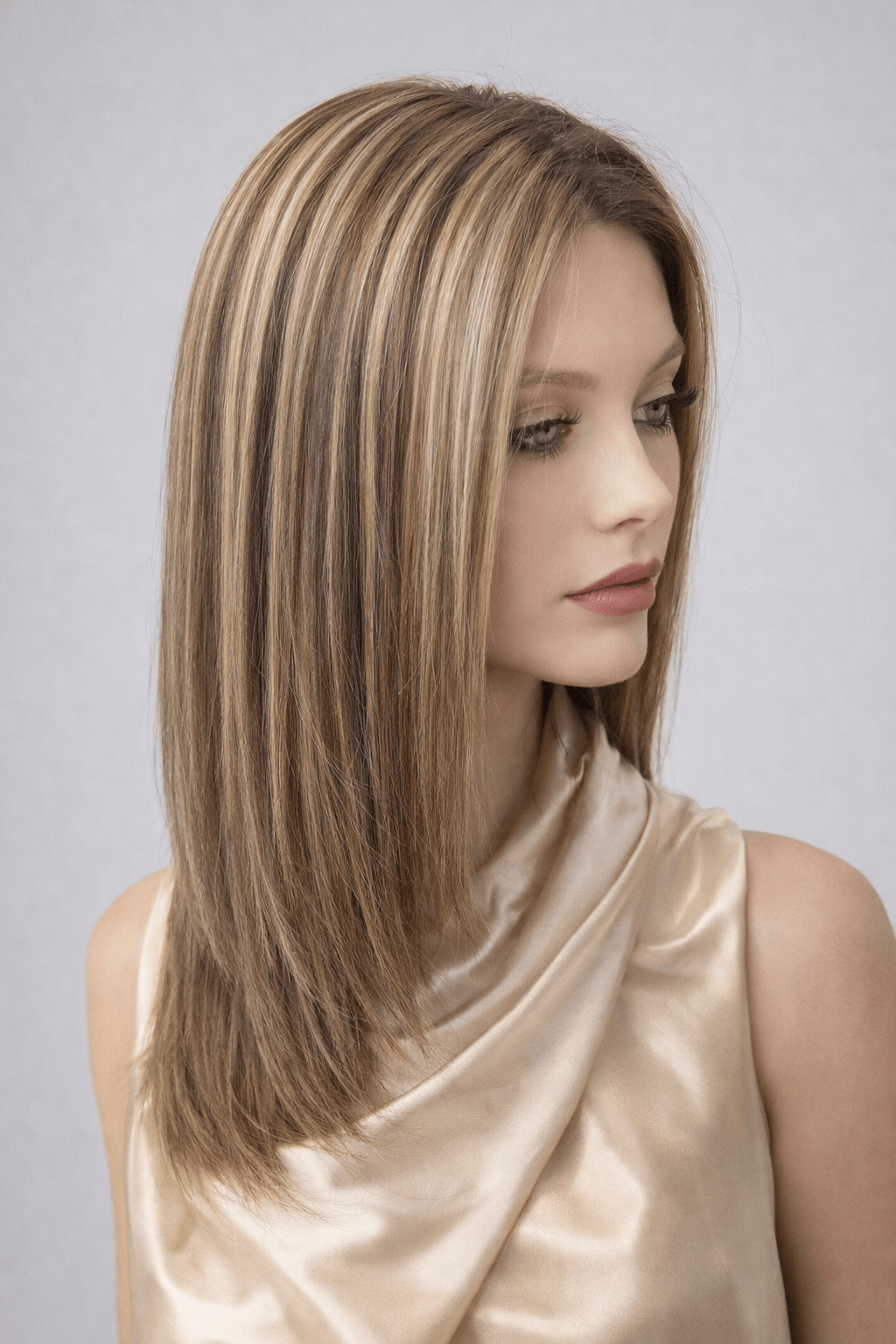 Woman wearing 12-18" PUSH Human Hair Wig in color Jolie - Front view