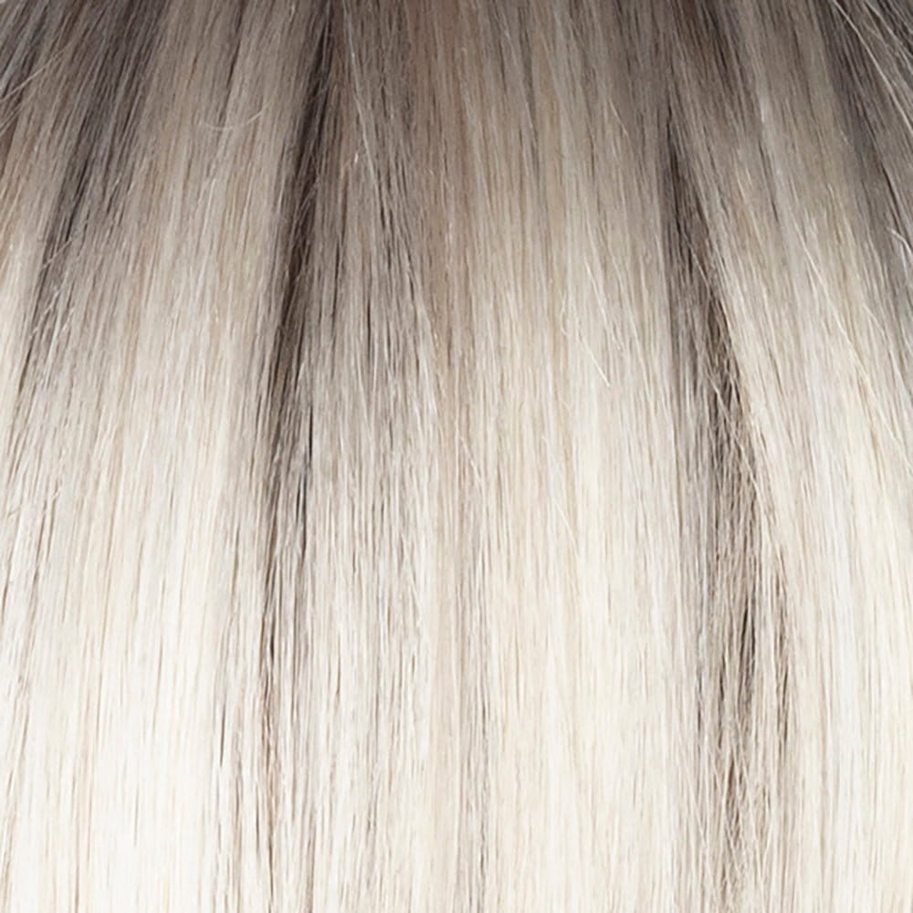 Milky Opal R | Rooted blonde with a mid-warm brown root which transcends beautifully into the expertly woven cream and white blonds with a deeper tone running throughout the bottom and has a subtle opal hue
