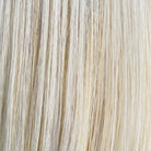 Close-up of long, straight, light blonde synthetic wig hair with subtle variations.