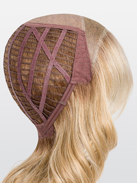 Interior view of Demi Mono wig showing the lace front, monofilament top, and wefted cap construction.