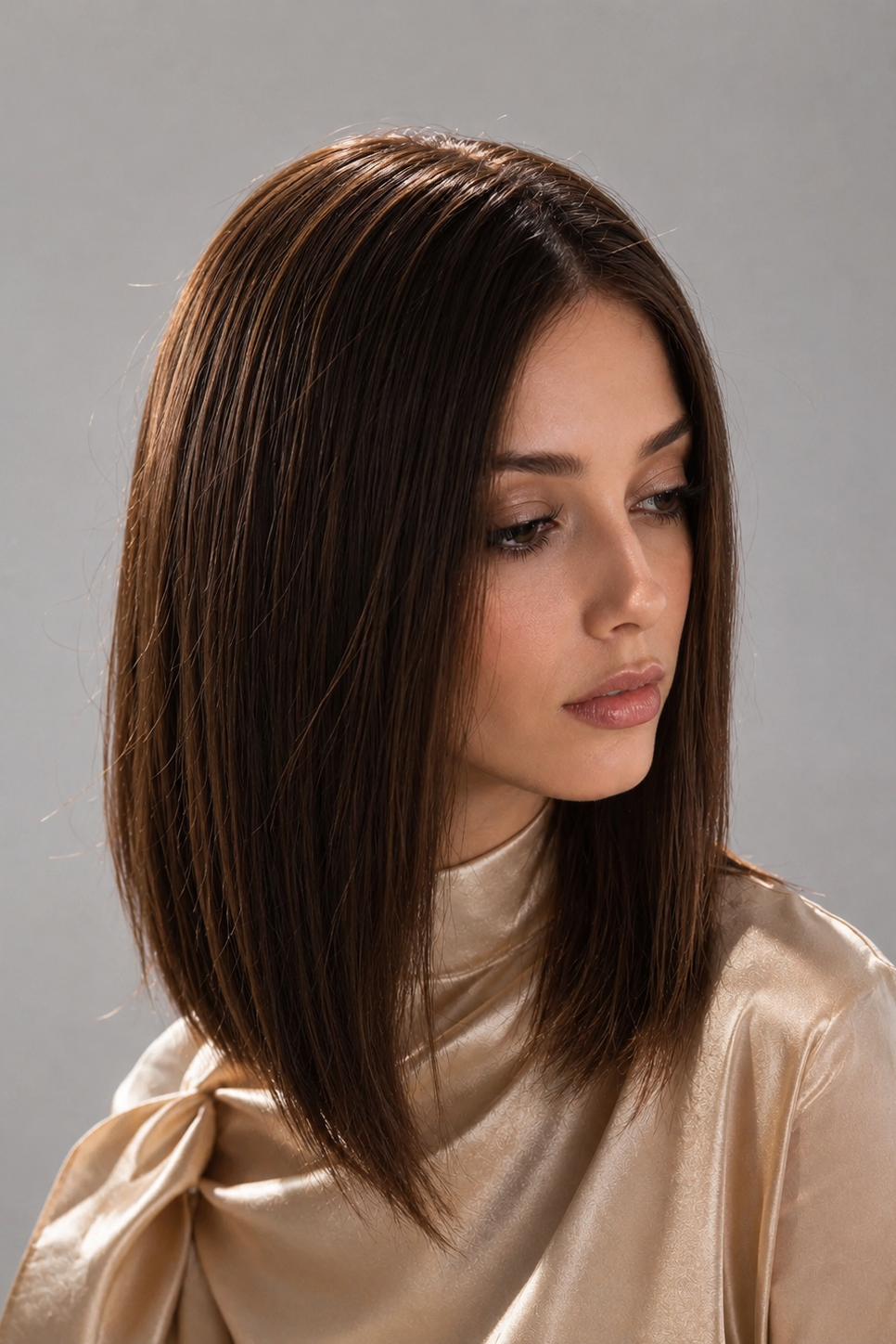 Eileen 12" Remy European Human Hair Wig by PUSH Hair in color Mocha | An elegant and intense dark chocolate brown.