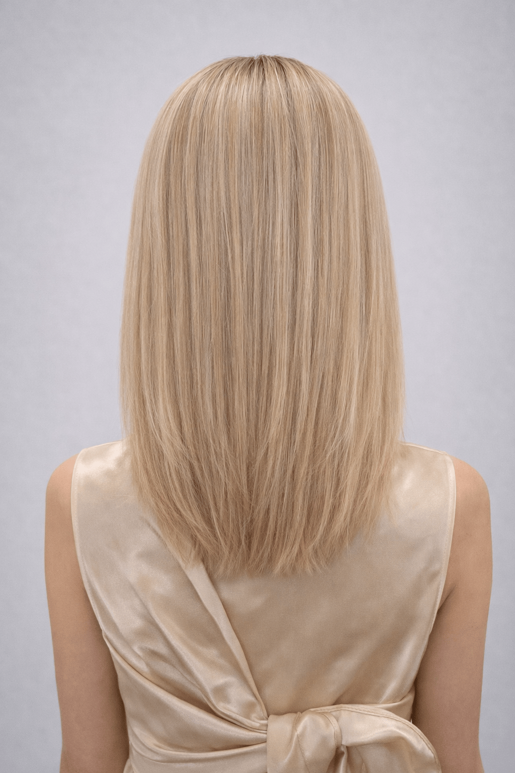Brûlée | Natural ash blonde with highlights of golden blonde with a medium to dark ash brown root, creating a multi-dimensional and natural color that blends cool and warm tones.