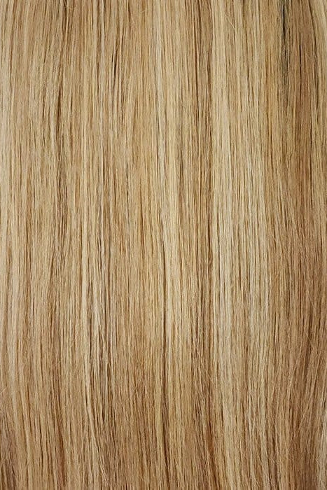Doré | A luxurious blend of medium natural-ash blonde and light natural blonde with a medium ash brown root, creating a multi-dimensional hair color with a mix of lighter brown and blonde tones.
