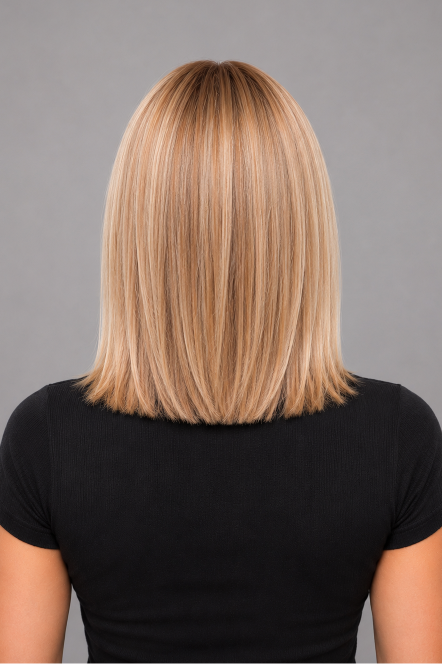Brûlée Dorée | Natural ash blonde with highlights of golden blonde and a light brown root, creating a multi-dimensional and natural color that blends cool and warm tones.